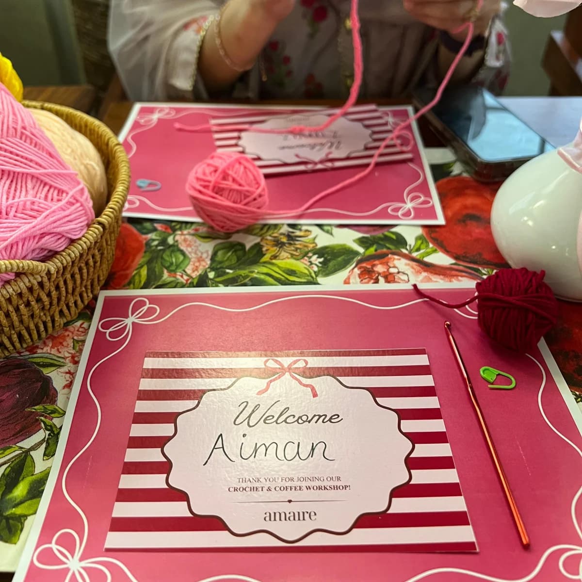 Amaire crochet and coffee workshop scene